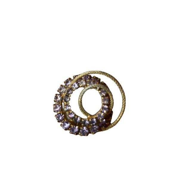 Pink Rhinestone Goldtone Vintage Brooch Pin Circles 1.4" Diameter - Picture 13 of 14